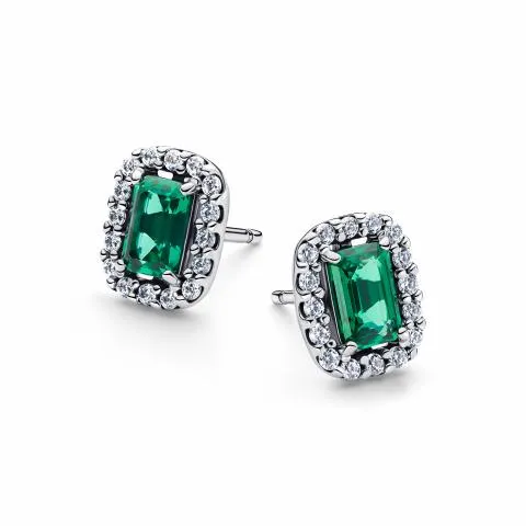 Sterling silver stud earrings with royal green crystal and clear cubic zirconia / 294501C01