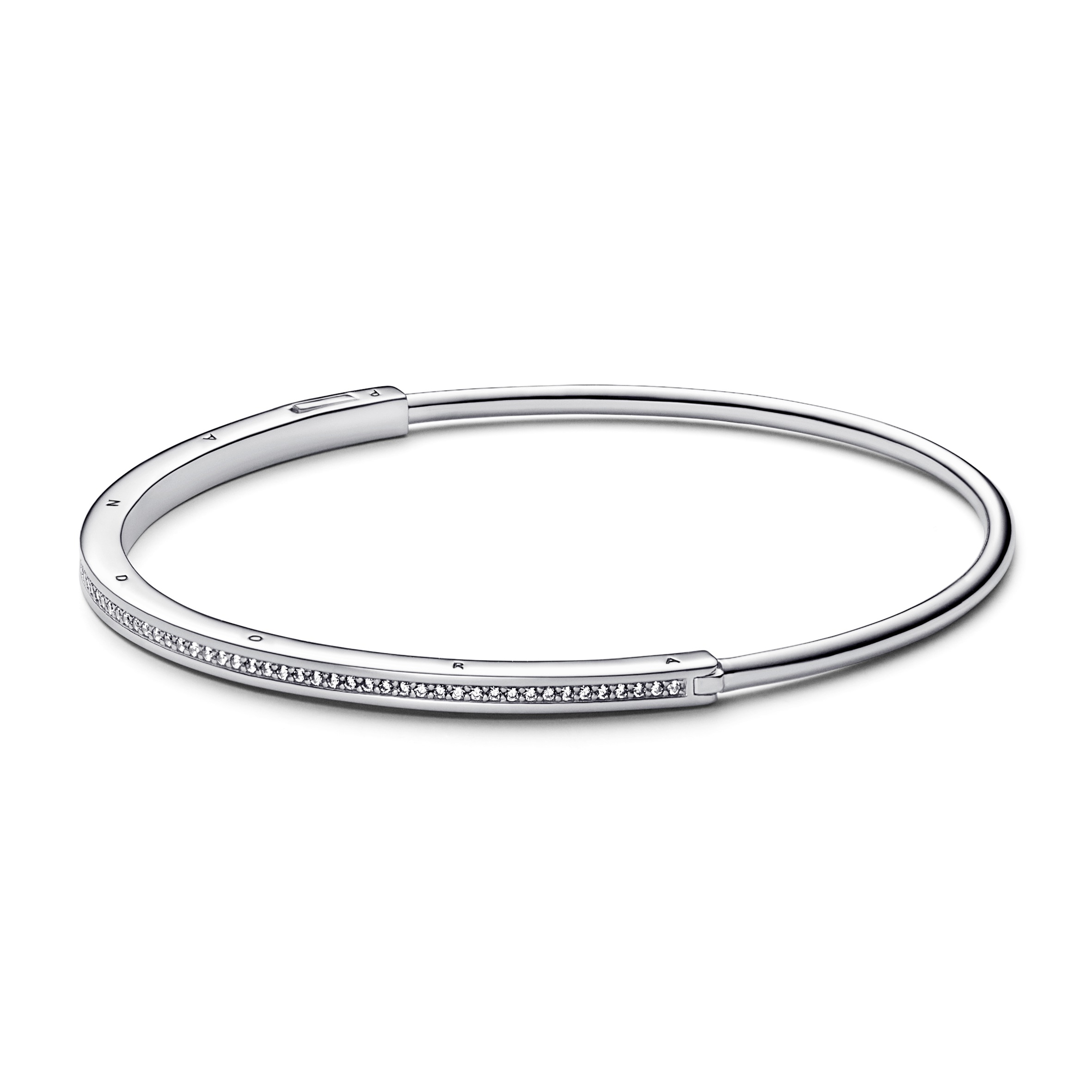 Pandora logo sterling silver bangle with clear cubic zirconia/ 592313C01-3