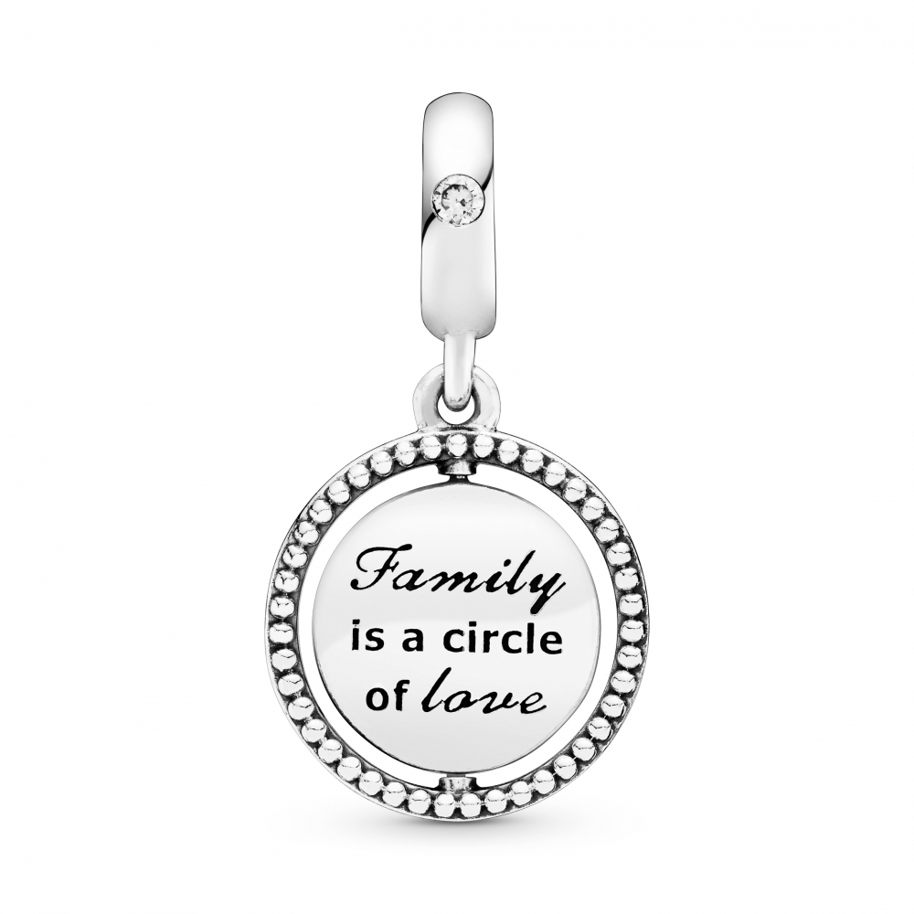 Spinning family tree silver dangle with clear cubic zirconia and white enamel/ 797786CZ