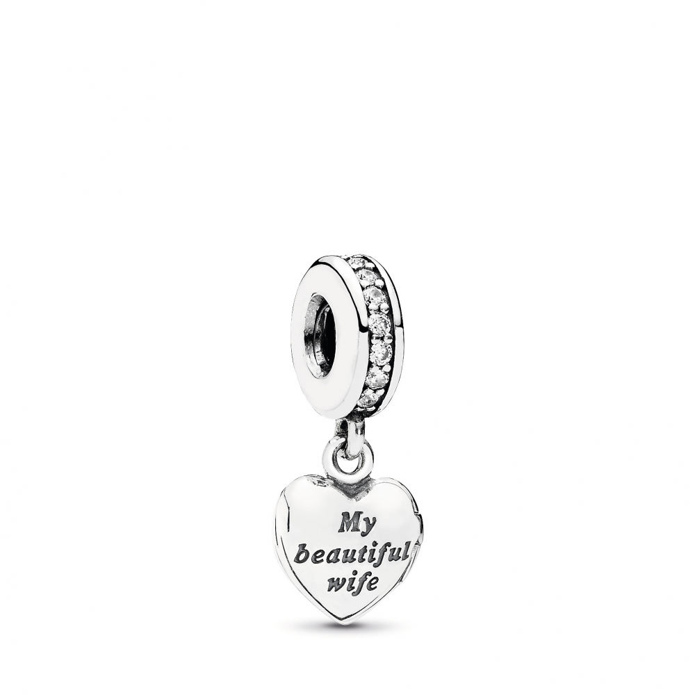 My beautiful wife heart silver dangle with cubic z