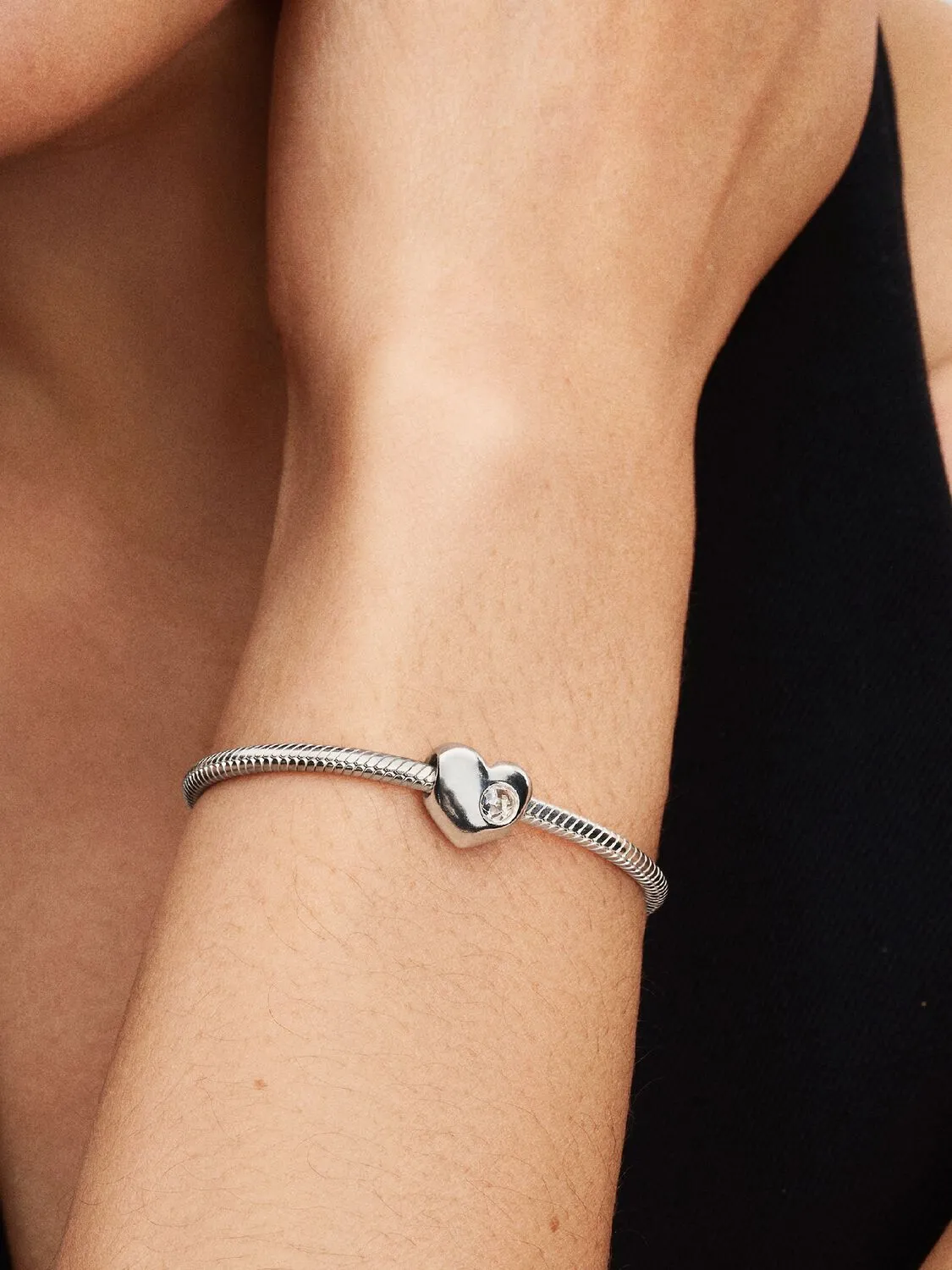 Engravable heart sterling silver charm with clear 