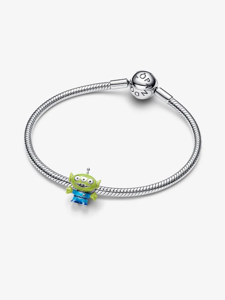 Disney Pixar Little Green Men sterling silver charm with black, purple, blue and glittery green enamel / 794024C01