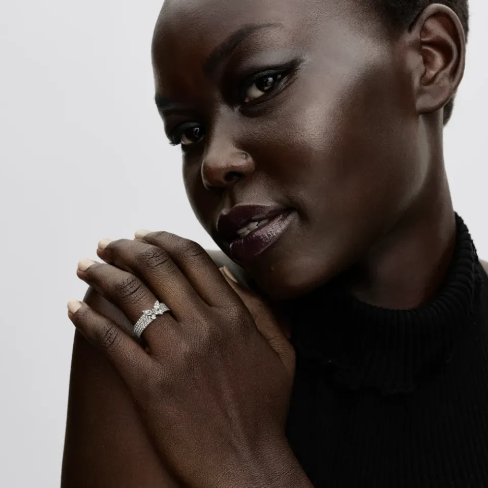 Butterfly sterling silver ring with clear cubic zi