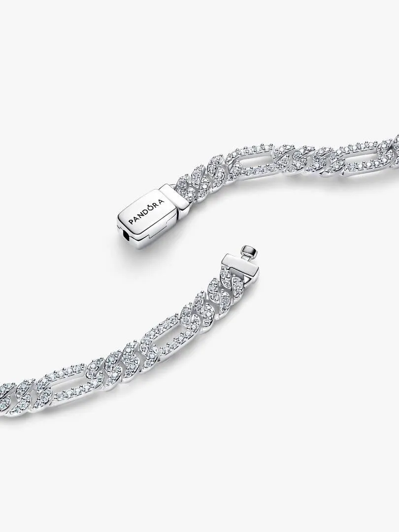 Oval cuban chain sterling silver bracelet with clear cubic zirconia/594227C01-20