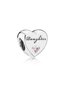 Daughter heart silver charm with pink cubic zirconia/ 791726PCZ