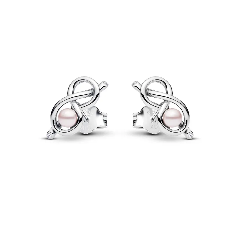 Infinity knot sterling silver stud earrings with p