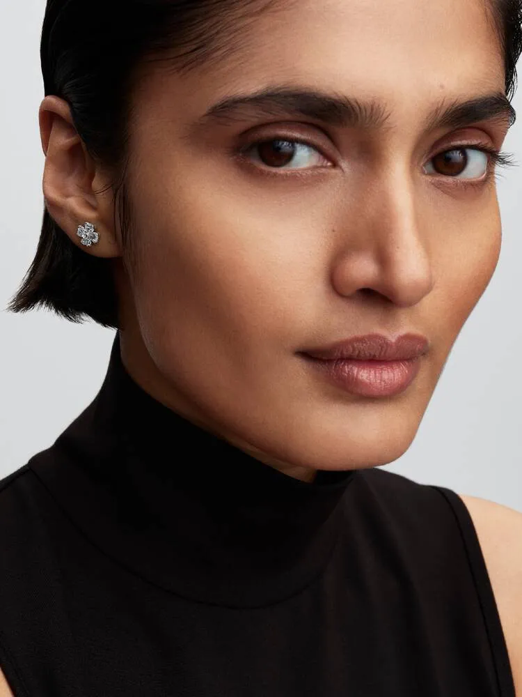 Clover sterling silver stud earrings with clear cubic zirconia / 294500C01