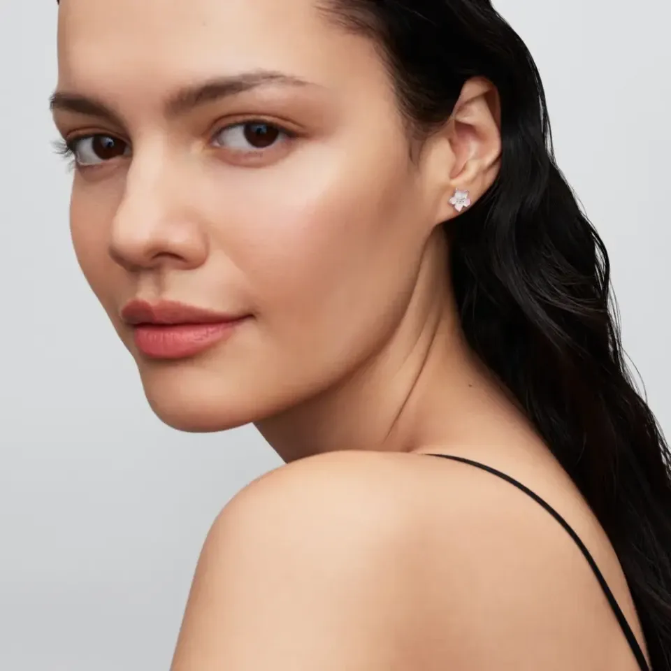 Cherry blossom sterling silver stud earrings with shaded pink enamel/ 294370C01