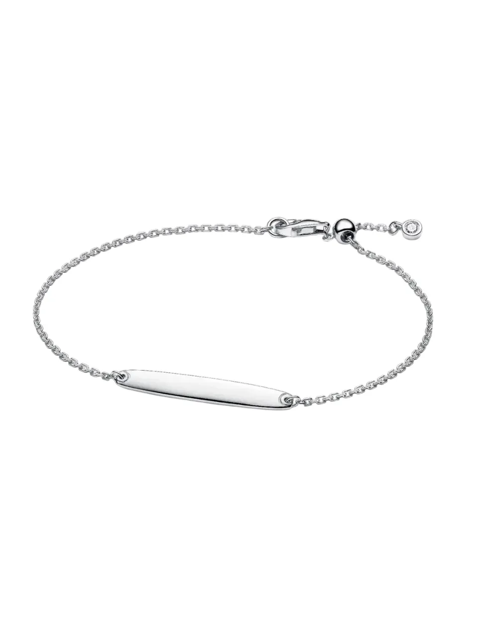 Engravable sterling silver bar bracelet with clear