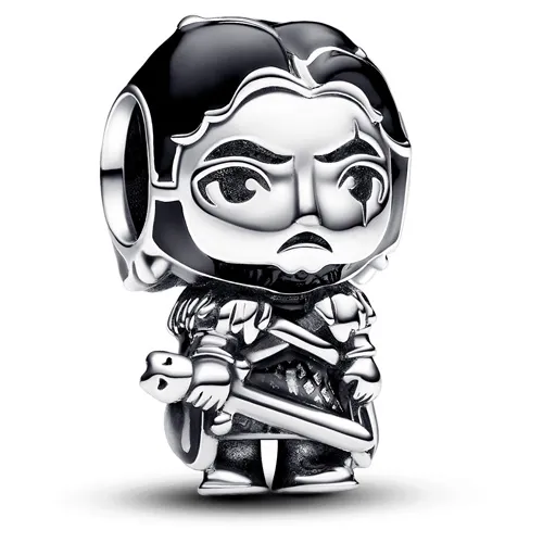 Game of Thrones Jon Snow sterling silver charm with black and transparent grey enamel