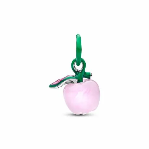 Apple sterling silver dangle with clear cubic zirconia, pink Murano glass, green and pink enamel / 794485C01