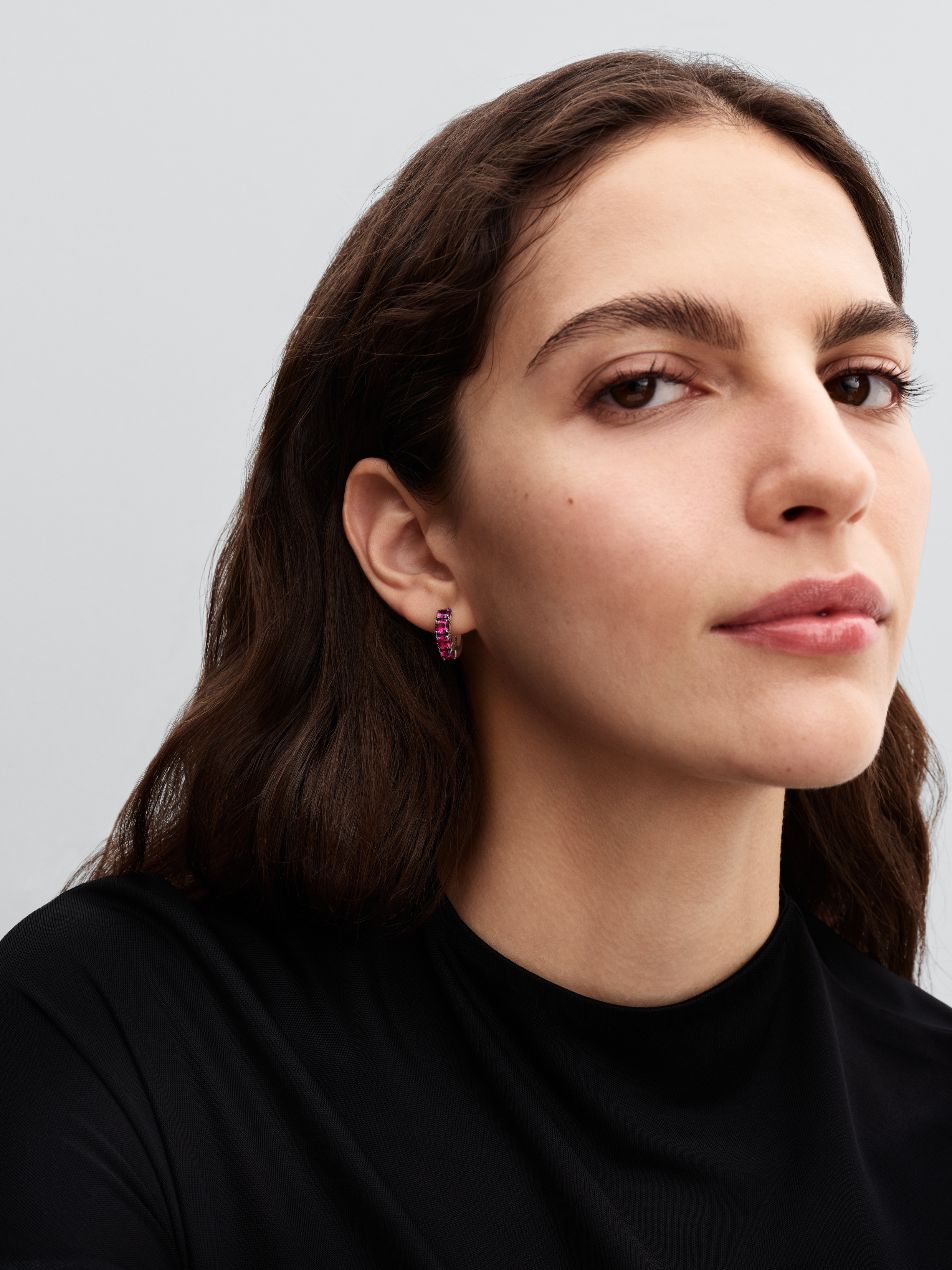 Sterling silver hoop earrings with phlox pink crys