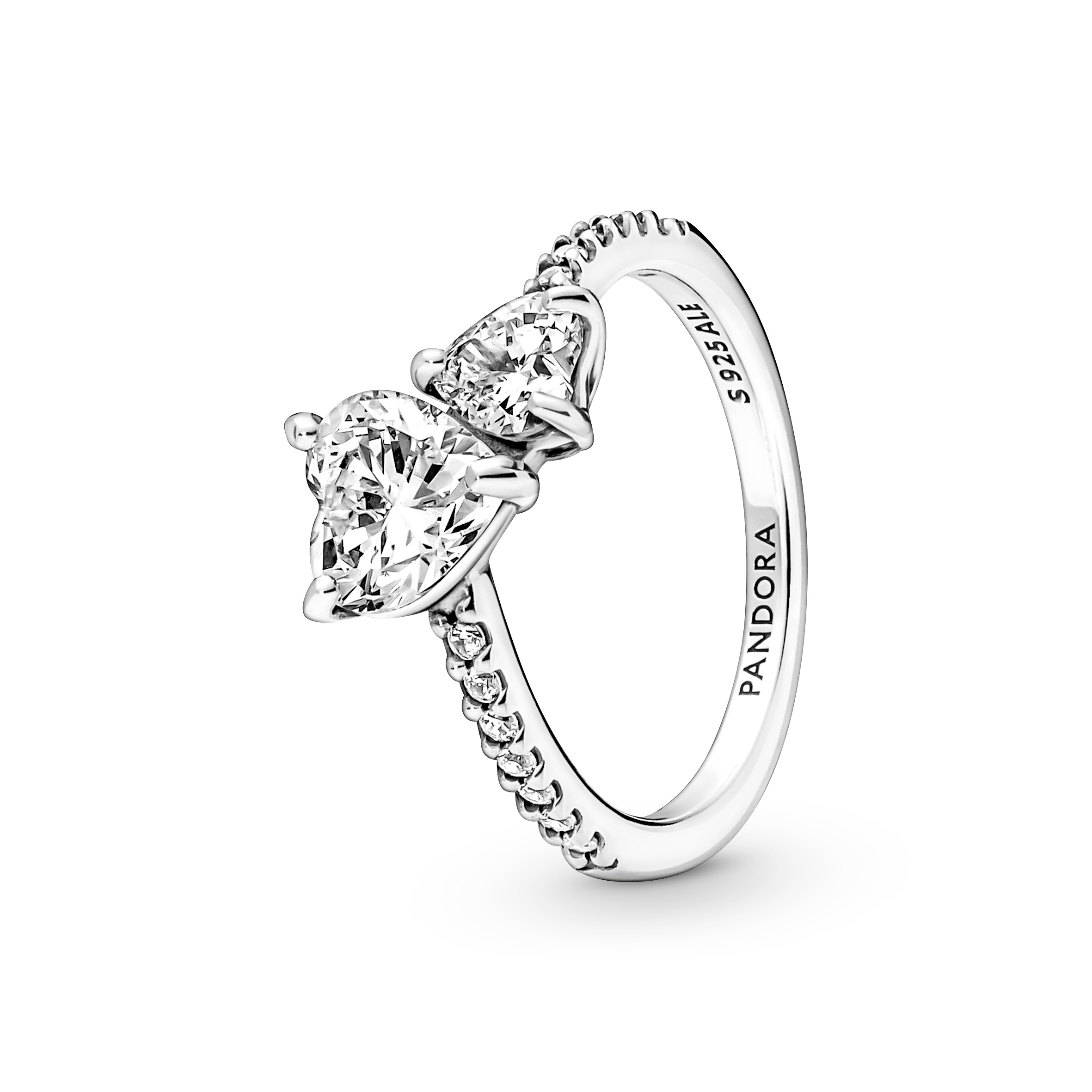 Double heart sterling silver ring with clear cubic zirconia