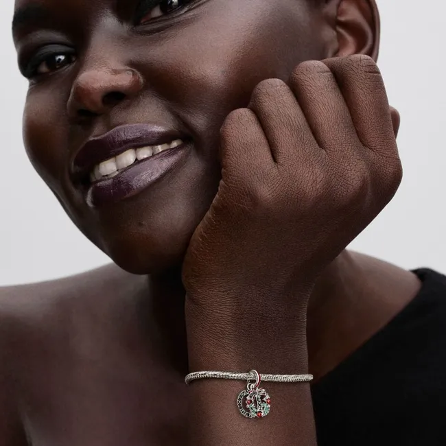 Holiday wreath sterling silver double dangle with 