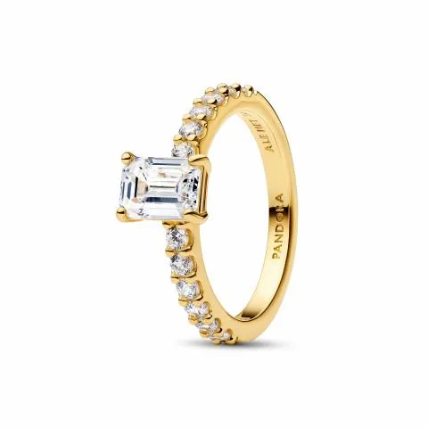 14k gold-plated ring with clear cubic zirconia