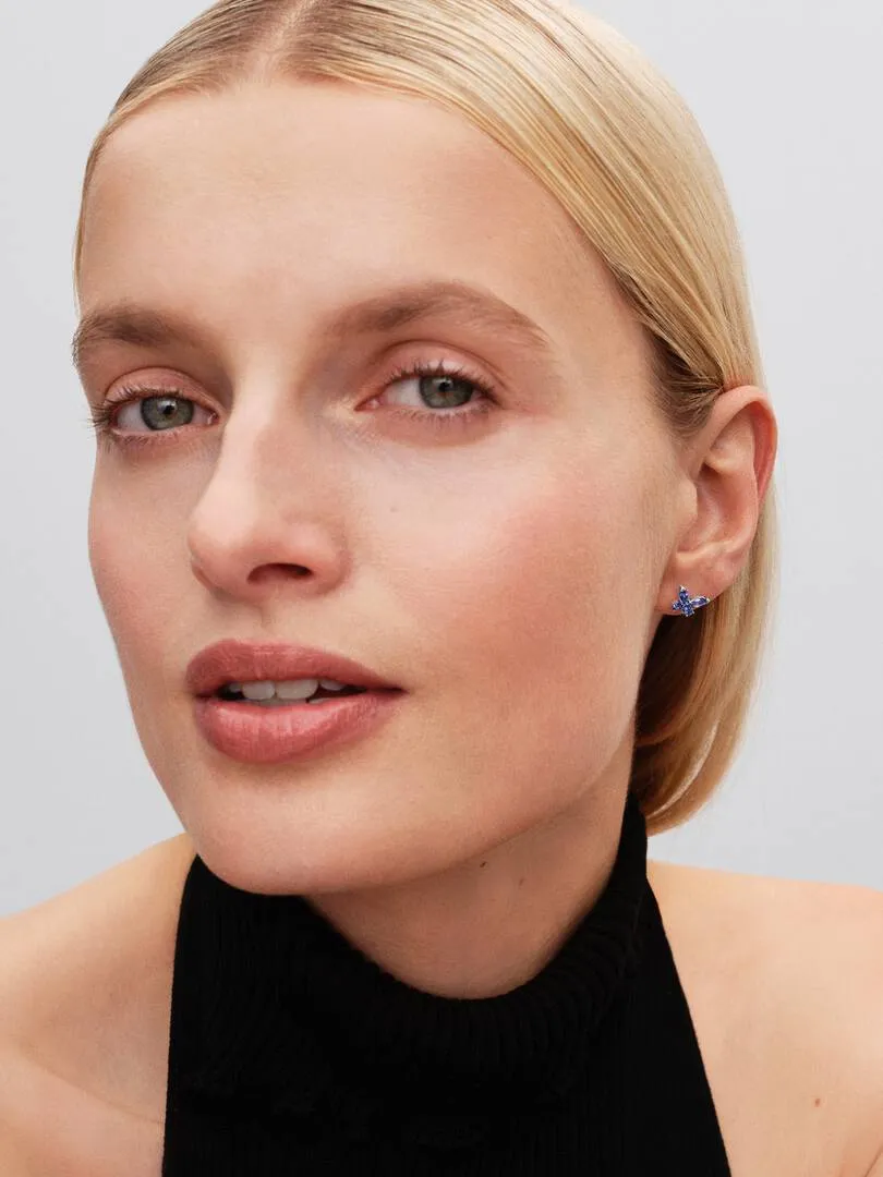 Butterfly sterling silver stud earrings with cornflower blue crystal/294230C01