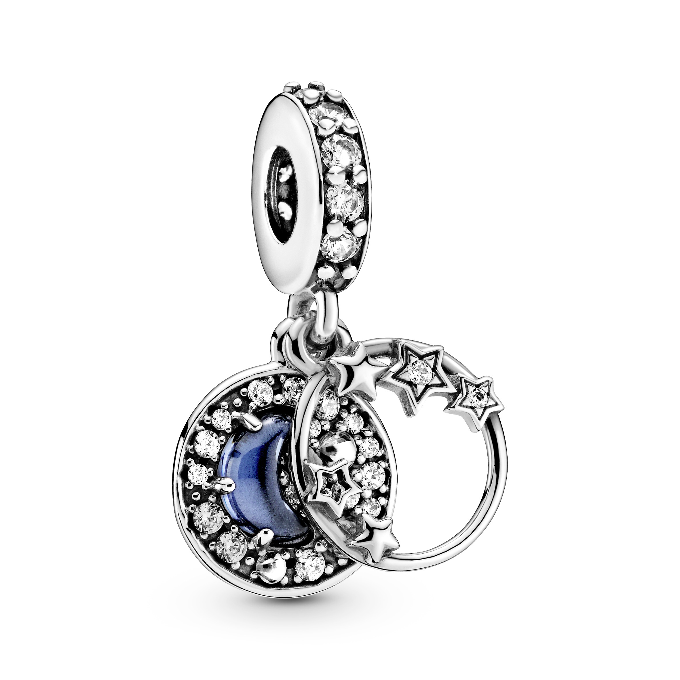 Star and moon sterling silver dangle withskylight blue crystal andclear cubic zirconia /799216C01