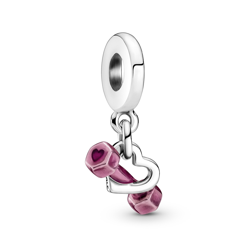 Dumbbell sterling silver dangle with transparent p