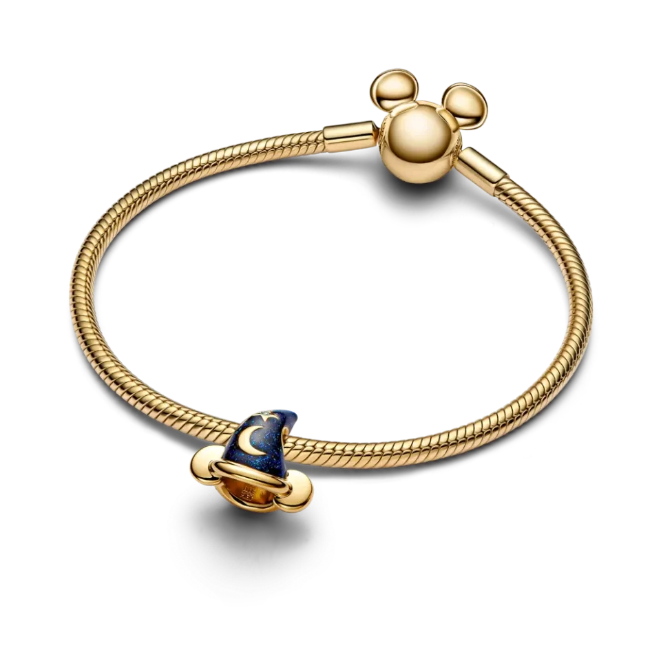 Disney Sorcerers hat 14k gold-plated charm with 0.007 ct TW G-I VS+ round brilliant good cut lab-grown diamond and glittery blue enamel/764207C01