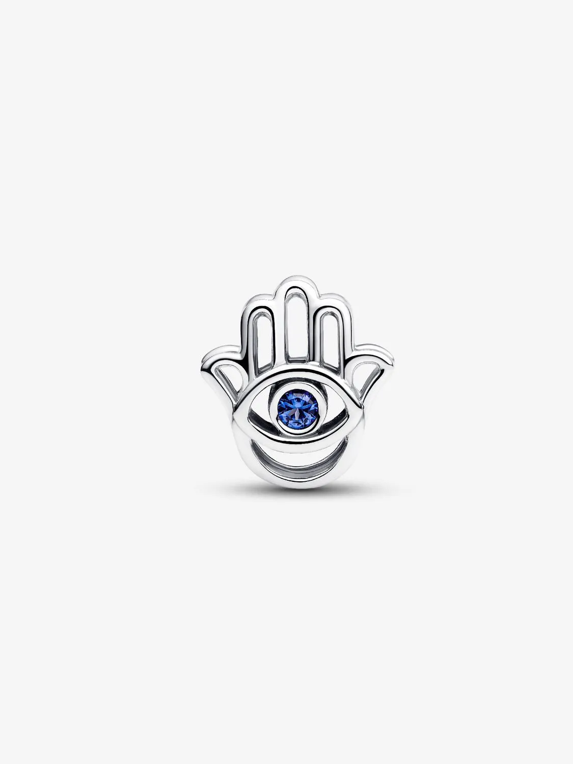 Hamsa hand sterling silver charm with stellar blue crystal / 794062C01