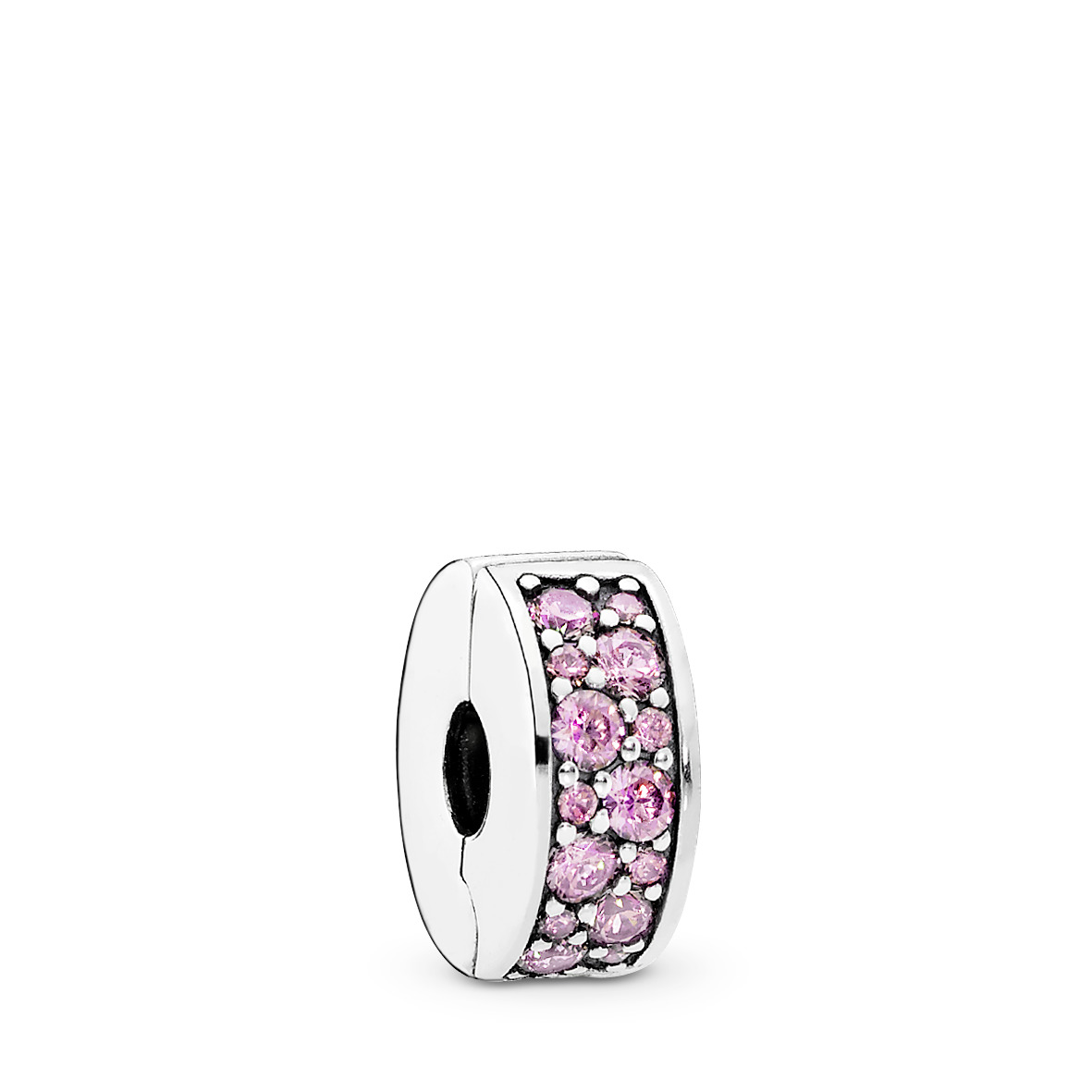 Silver clip with pink cubic zirconia and silicone 