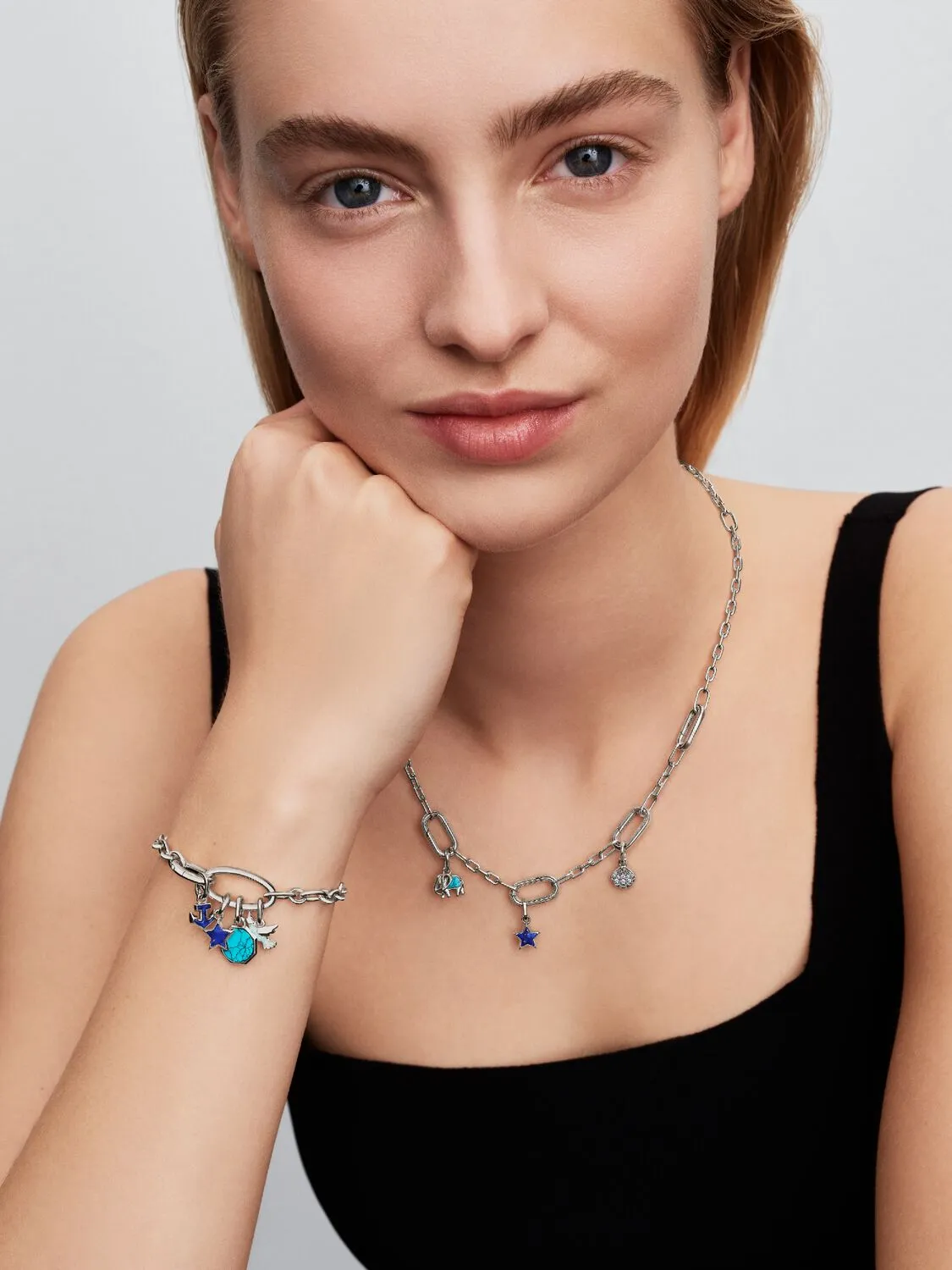Anchor sterling silver mini dangle with imitation lapis lazuli/ 794610C01