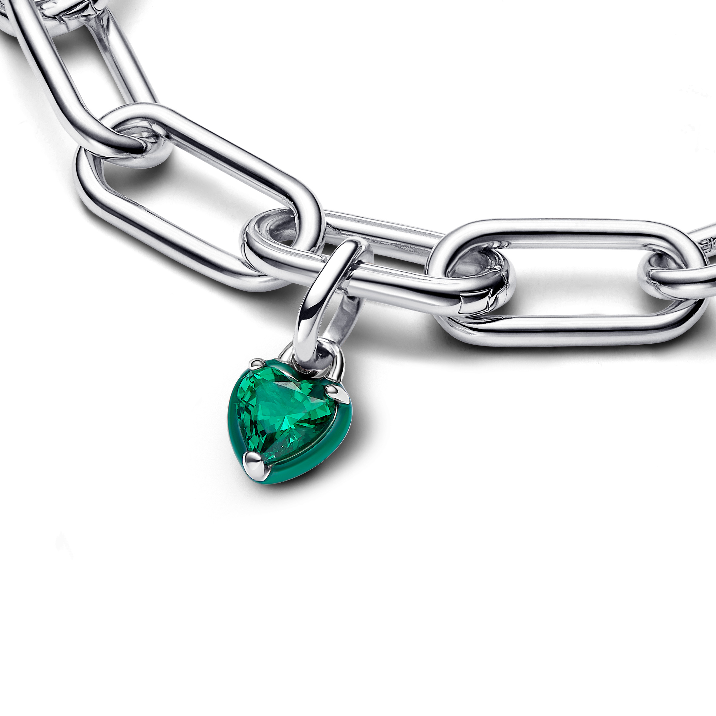 Heart sterling silver mini dangle with green crystal and green enamel/ 793042C03