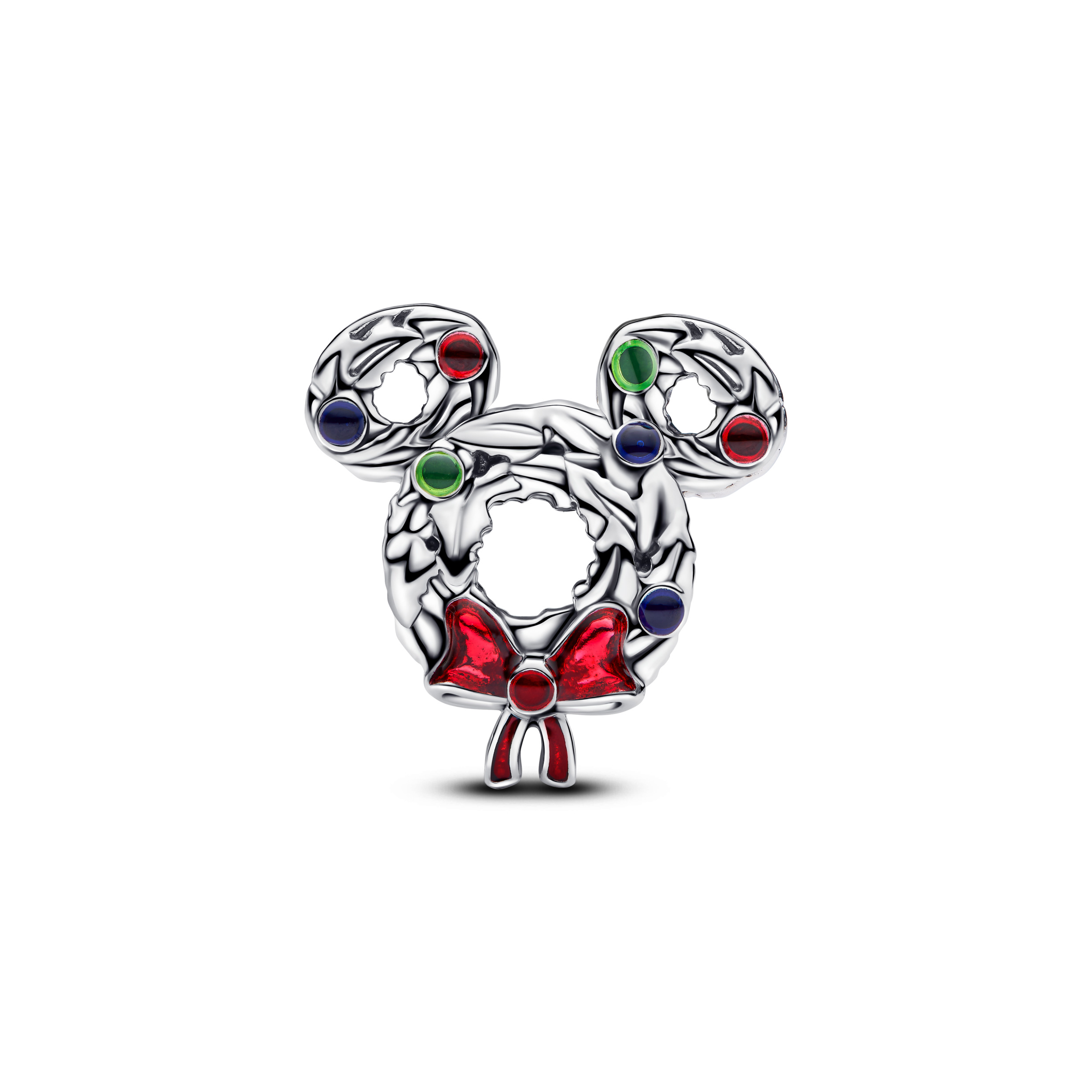 Disney Mickey Mouse wreath sterling silver charm with transparent blue, red and green enamel/ 793531C01