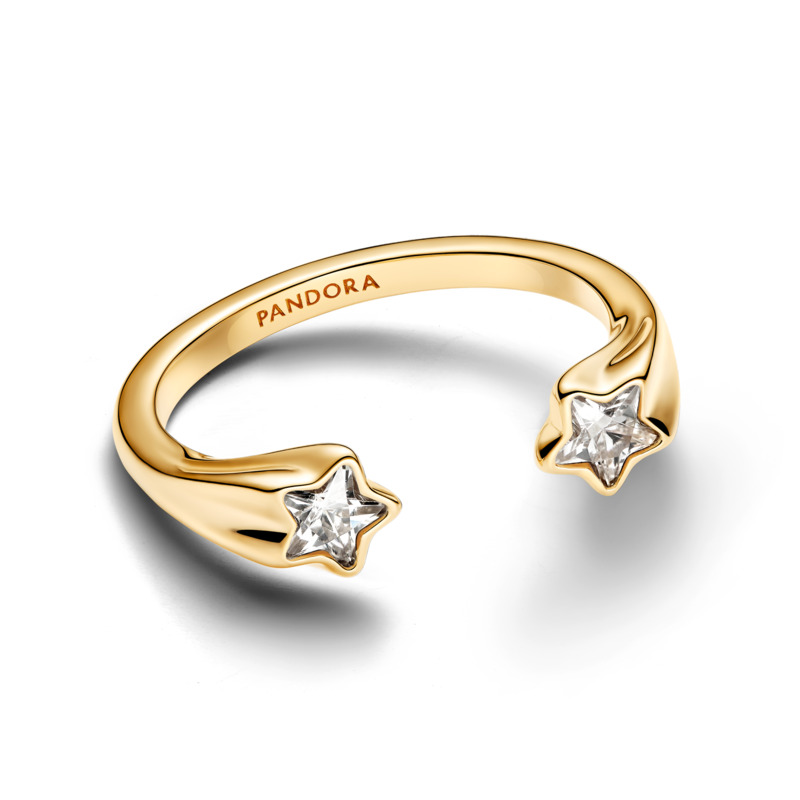 Shooting star 14k gold-plated open ring with clear cubic zirconia/ 163582C01-56