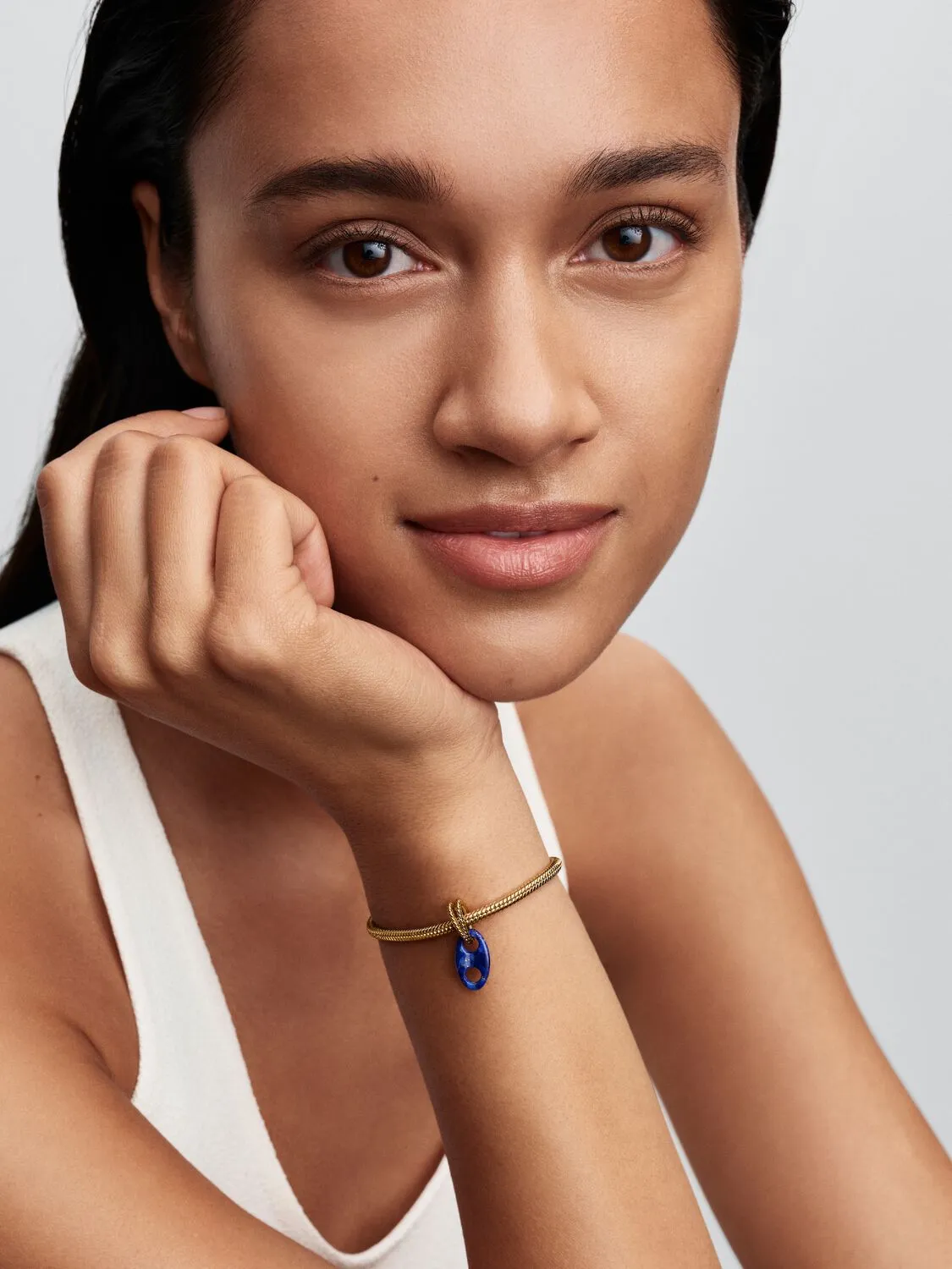 Marine rope 14k gold-plated dangle with imitation lapis lazuli/ 764692C01