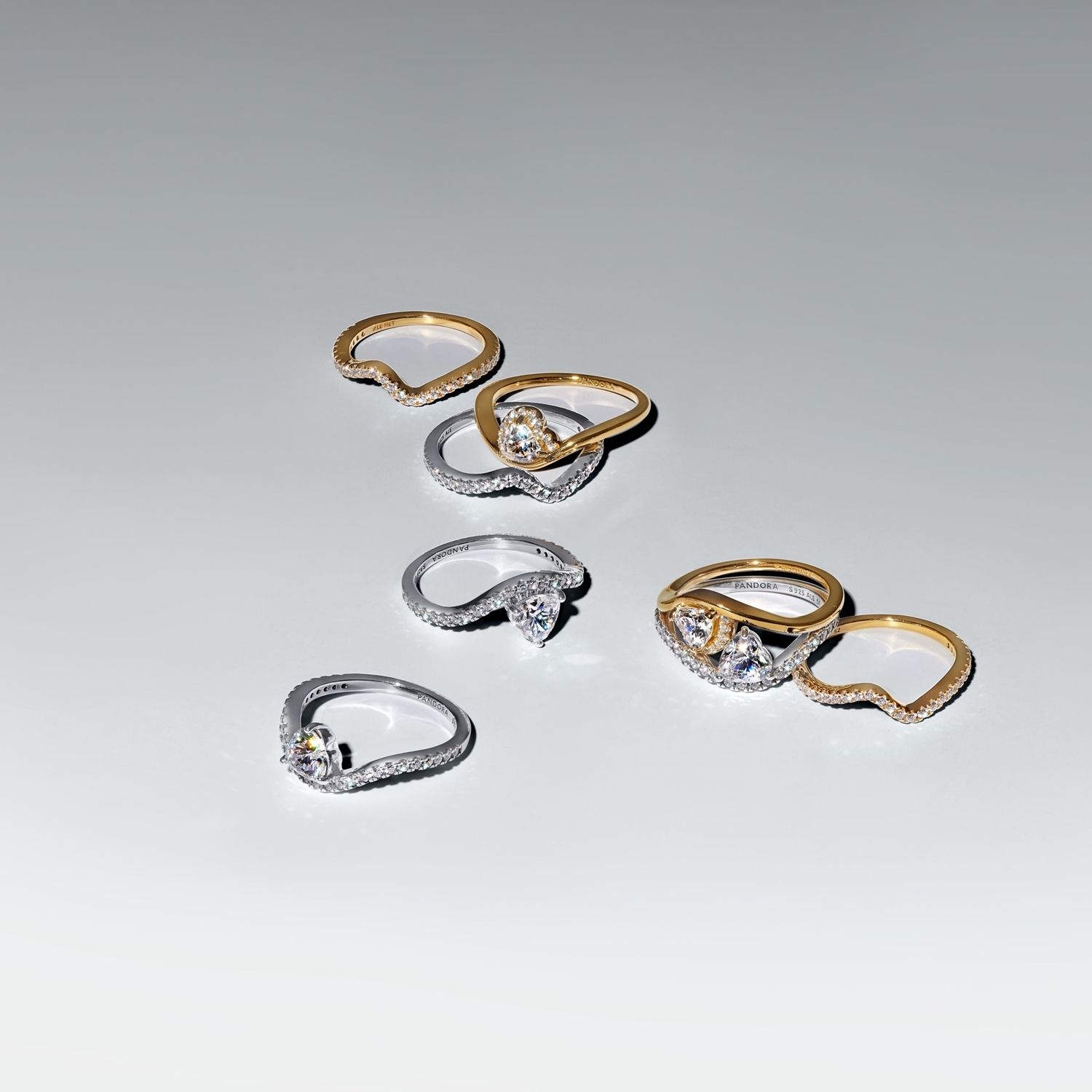 Wave heart 14k gold-plated ring with clear cubic z