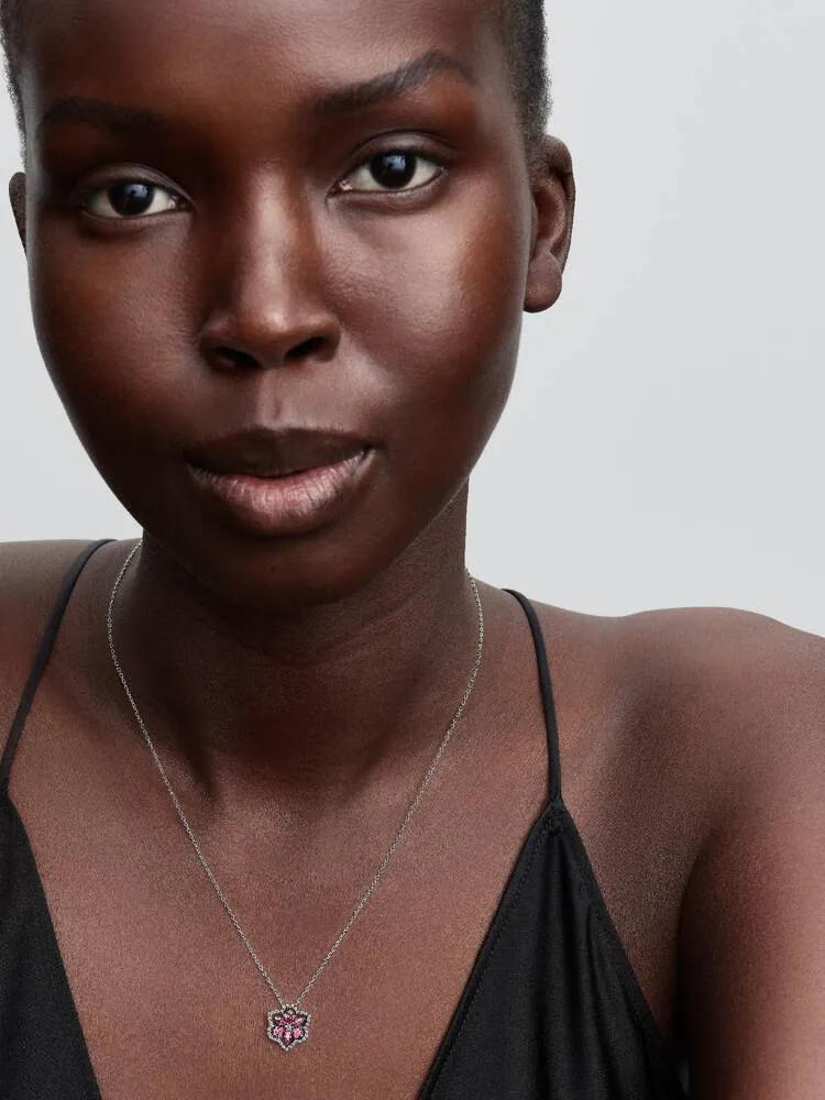 Herbarium cluster sterling silver collier with fancy pink and clear cubic zirconia / 394576C01-45