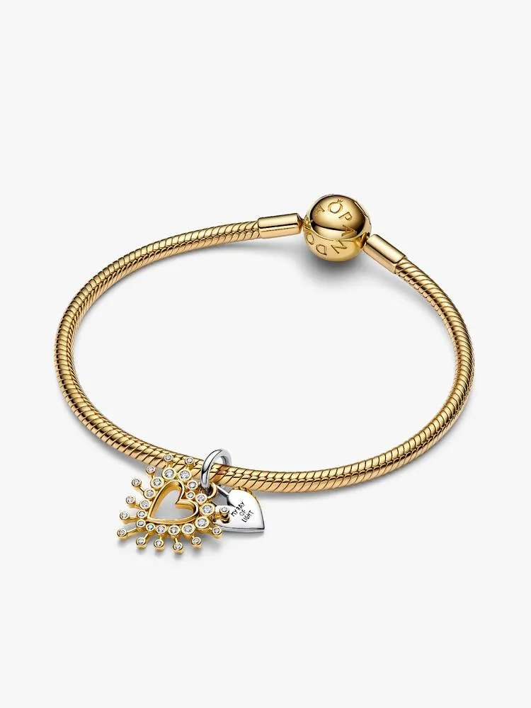 Heart sterling silver and 14k gold-plated double dangle with clear cubic zirconia/764141C01