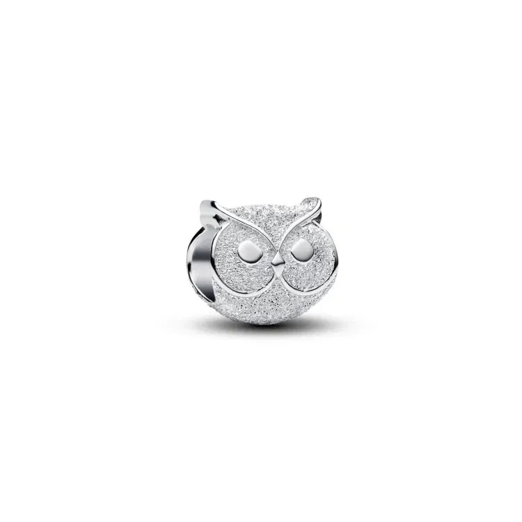 Textured owl sterling silver mini charm