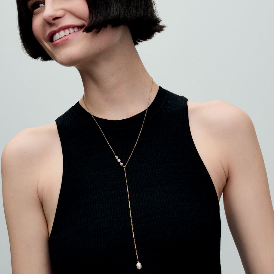 14k Gold-plated drop necklace with white treated f