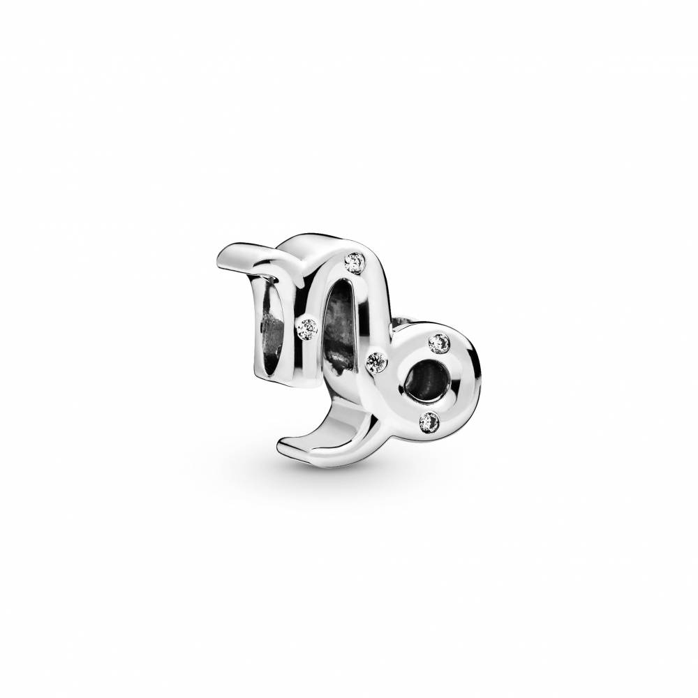 Capricorn sterling silver charm with clear cubic z