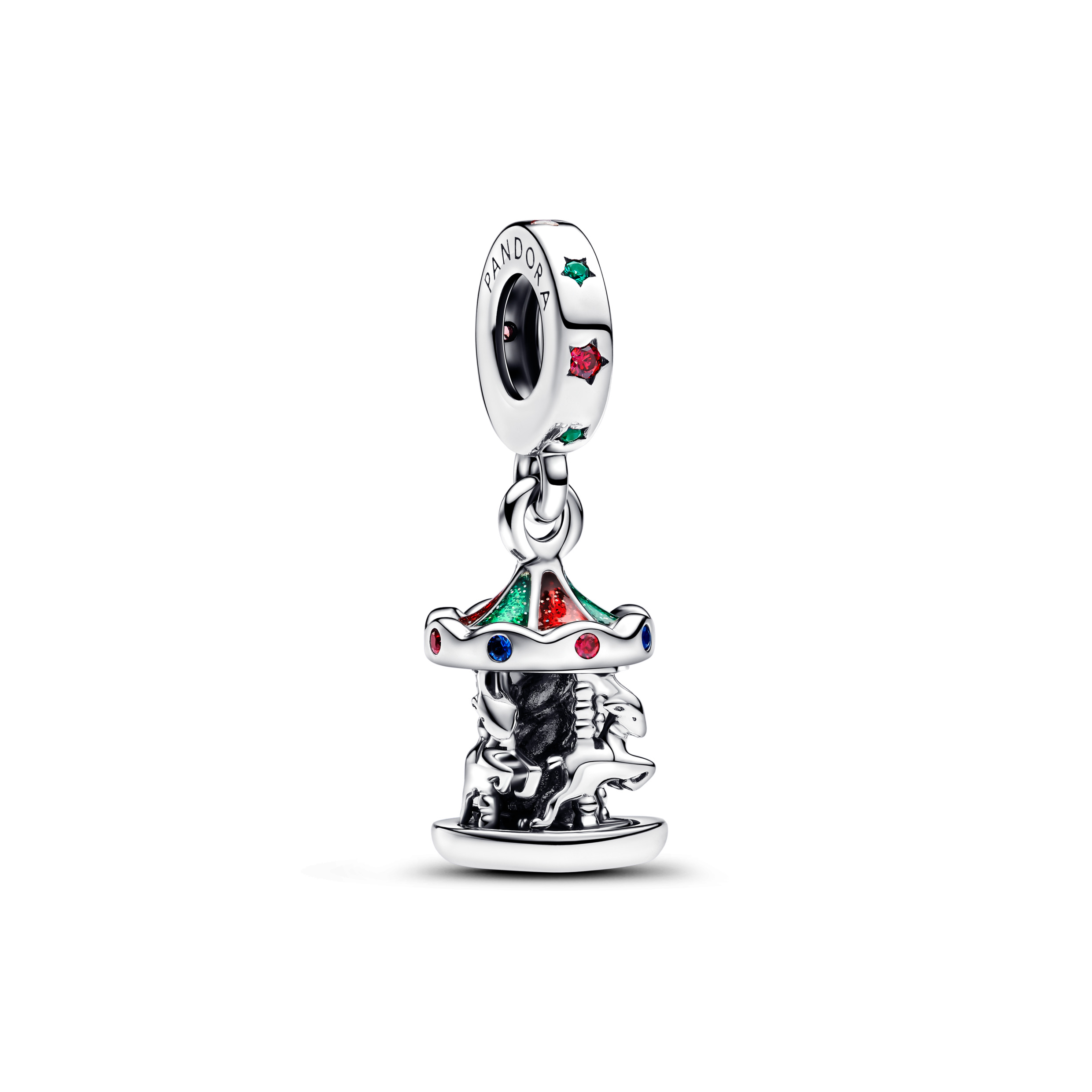 Moveable carousel sterling silver dangle with glit