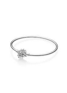Silver bangle with firework clasp with clear cubic