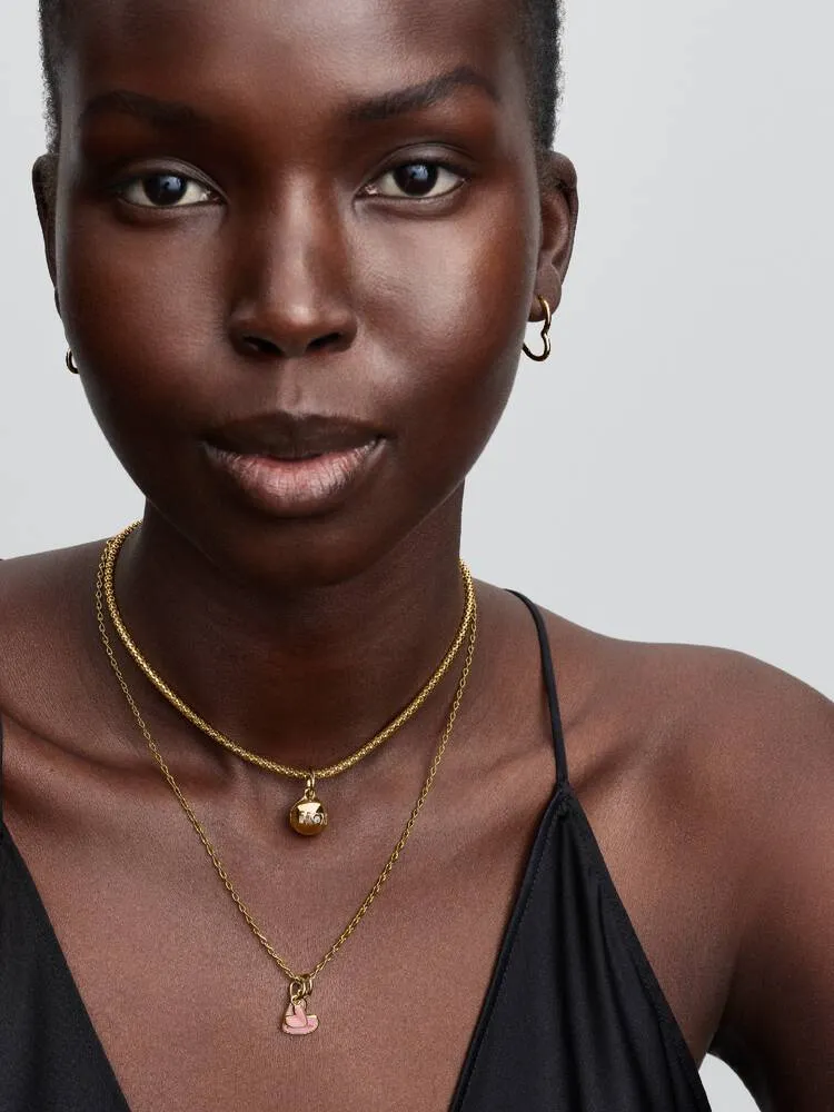 Mother and daughter 14k gold-plated splittable dangle with pink bioresin mother of pearl / 763766C01