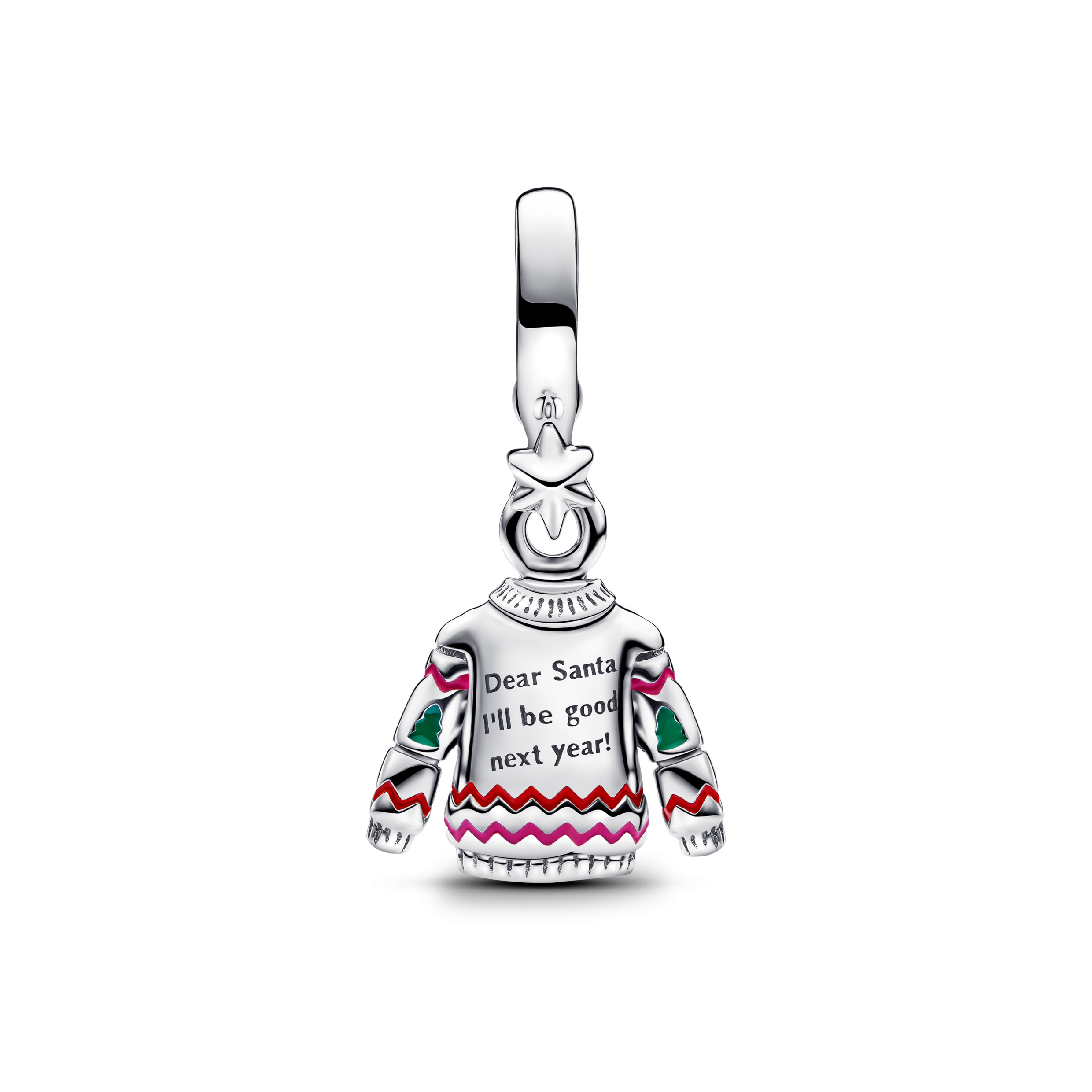 Christmas jumper sterling silver dangle with red cubic zirconia, true blue and royal purple crystal, red, pink and green enamel/ 793596C01