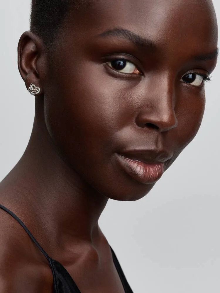 Heart and butterfly sterling silver stud earrings with clear cubic zirconia/ 294476C01