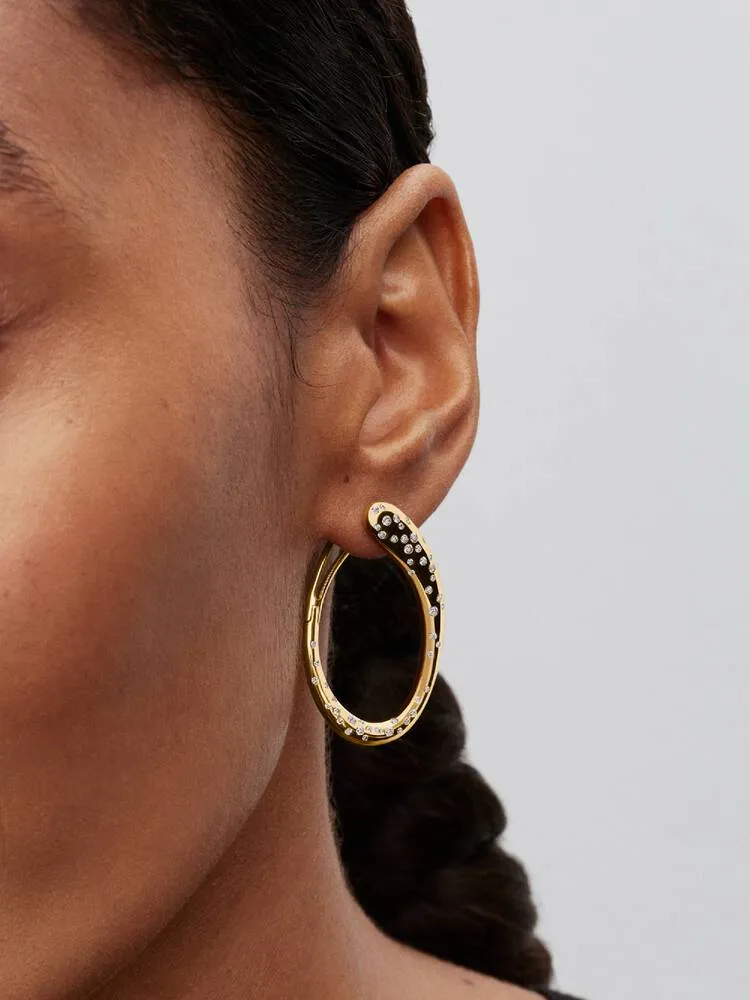 14k gold-plated hoop earrings with clear cubic zir