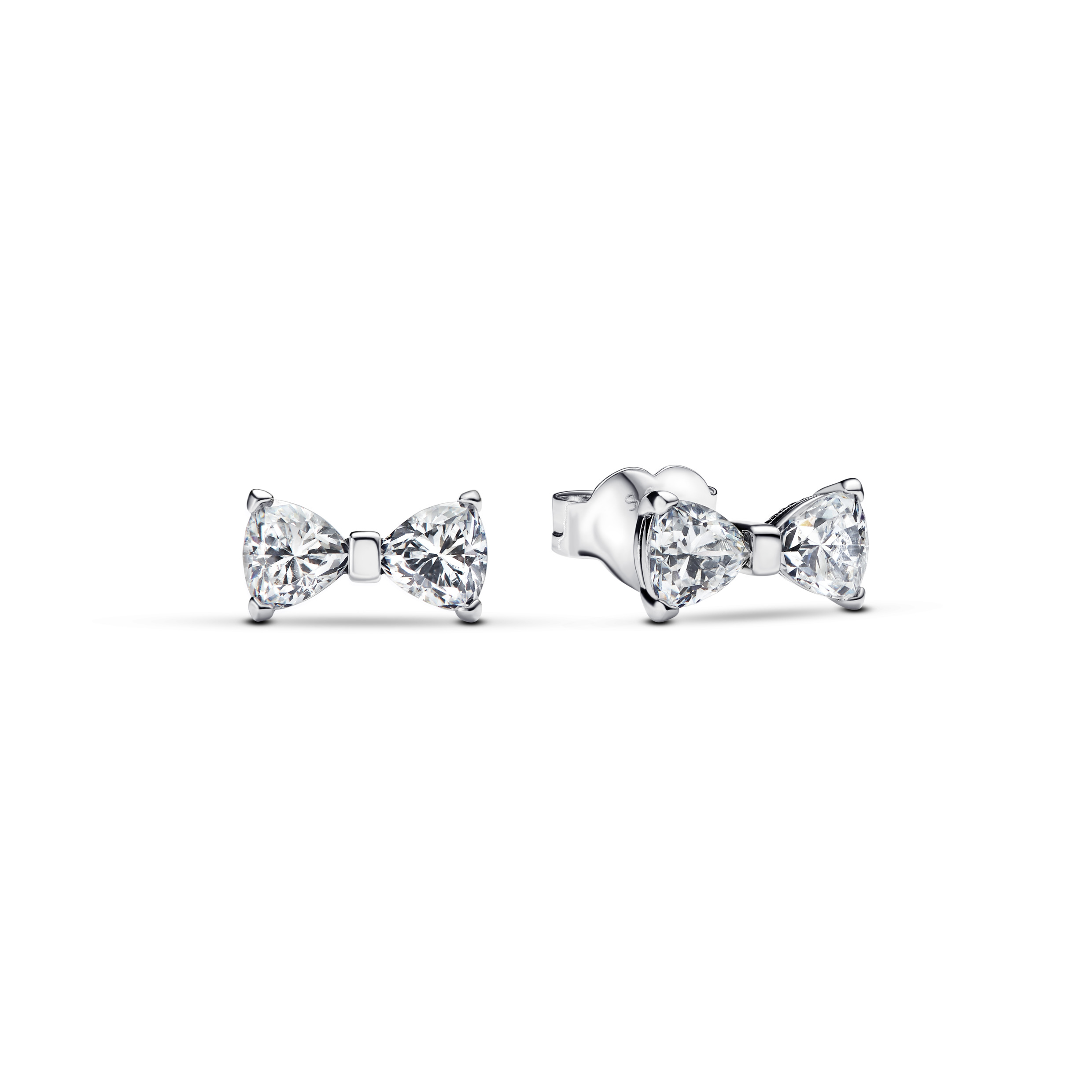 Bow sterling silver stud earrings with clear cubic
