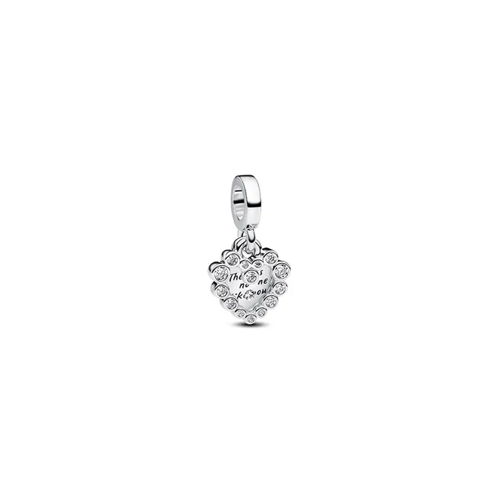 Heart sterling silver double dangle with clear cub