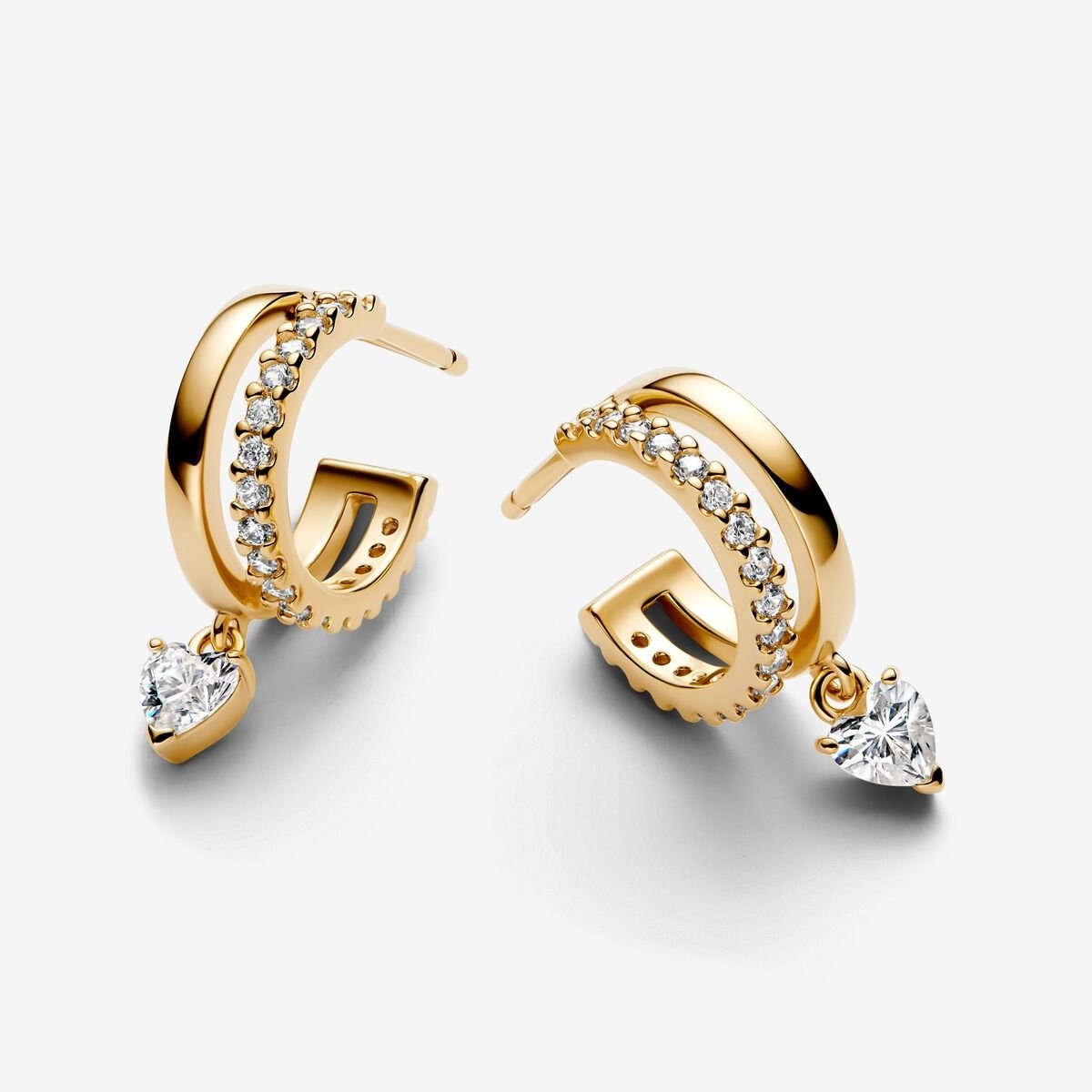 Heart 14k gold-plated hoop earrings with clear cubic zirconia/ 263685C01