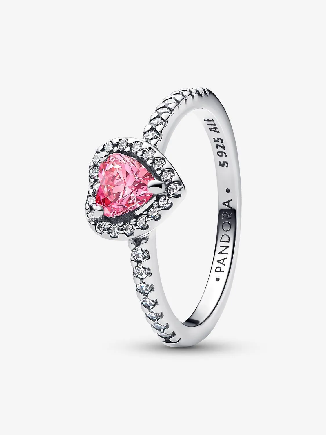 Heart sterling silver ring with fancy pink and clear cubic zirconia/ 198421C03-50