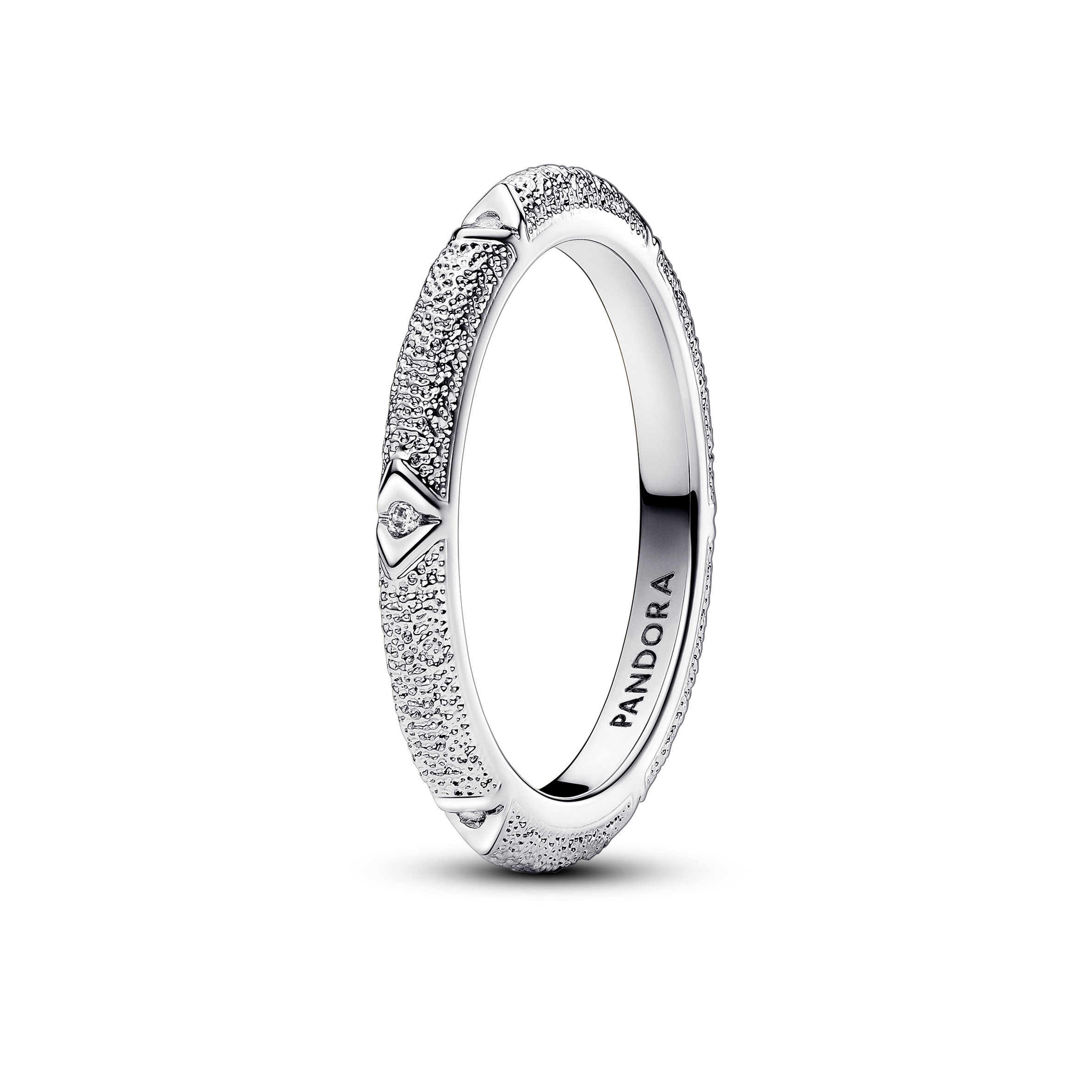 Texture sterling silver ring with clear cubic zirconia