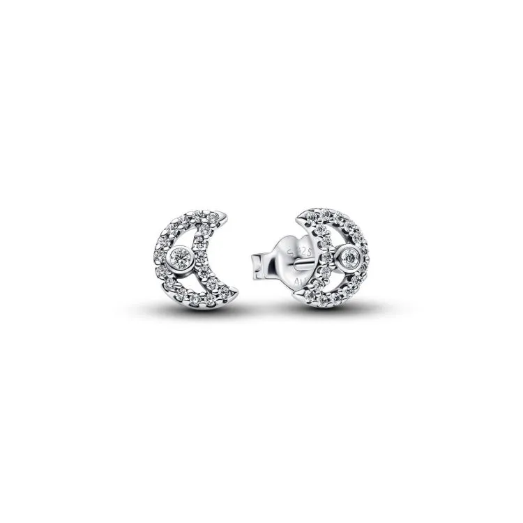 Moon sterling silver stud earrings with clear cubi