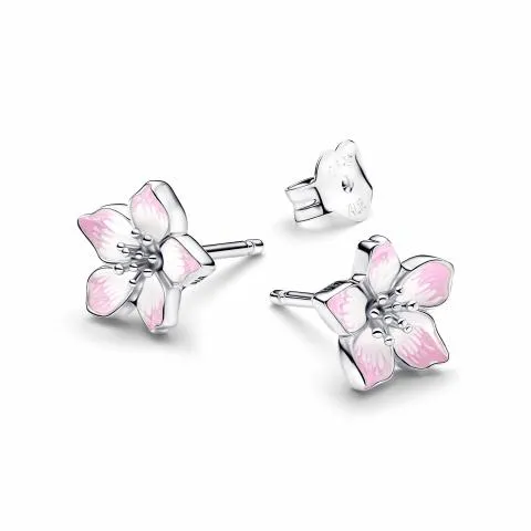 Cherry blossom sterling silver stud earrings with shaded pink enamel/ 294370C01