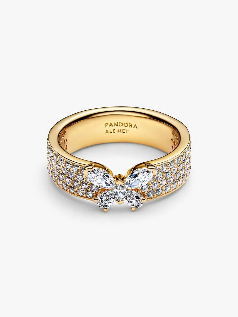 Butterfly 14k gold-plated ring with clear cubic zirconia/164270C01-56